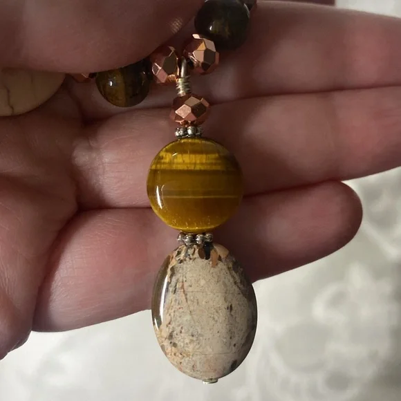 Handcrafted Pink Turquoise and Tiger’s Eye Necklace - Picture 6 of 6